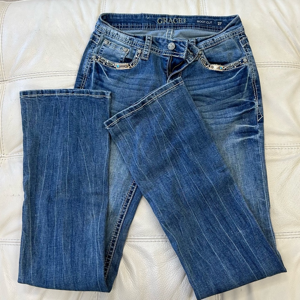 Grace in LA Bootcut Western Cowboy Design Jeans